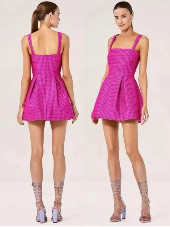 ALEXIS Arie Jacquard Square Neckline Mini Dress Fuchsia Pink NEW with tag - Picture 1 of 6